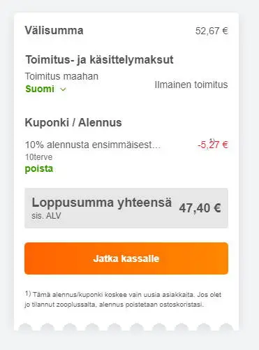 Zooplus alennuskoodin aktivointi